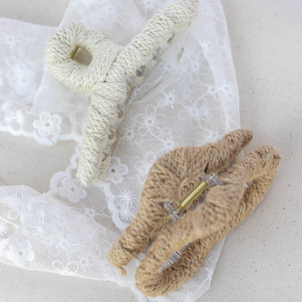 Large Looped Threaded Claw Clip - White