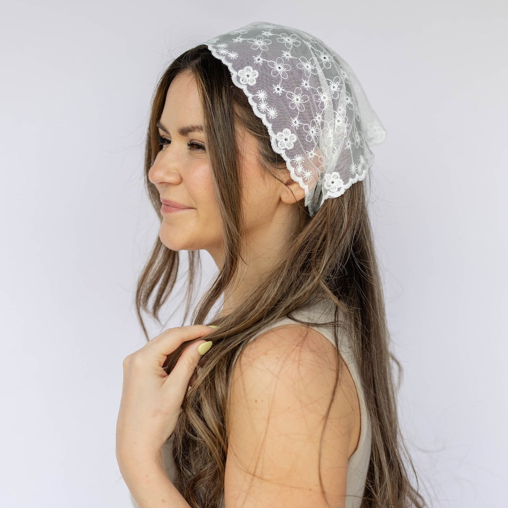 Delicate Lace Headscarf - White