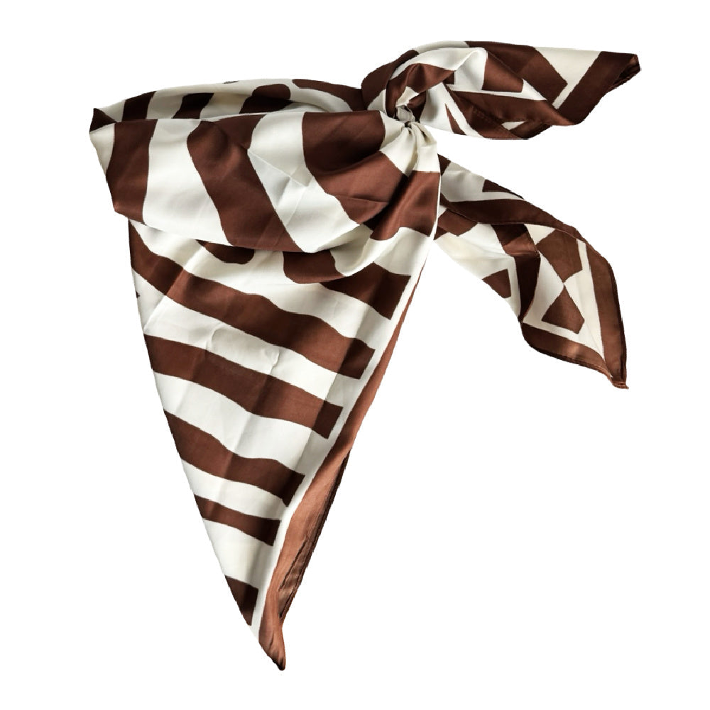 Satin Striped Headscarf - Brown