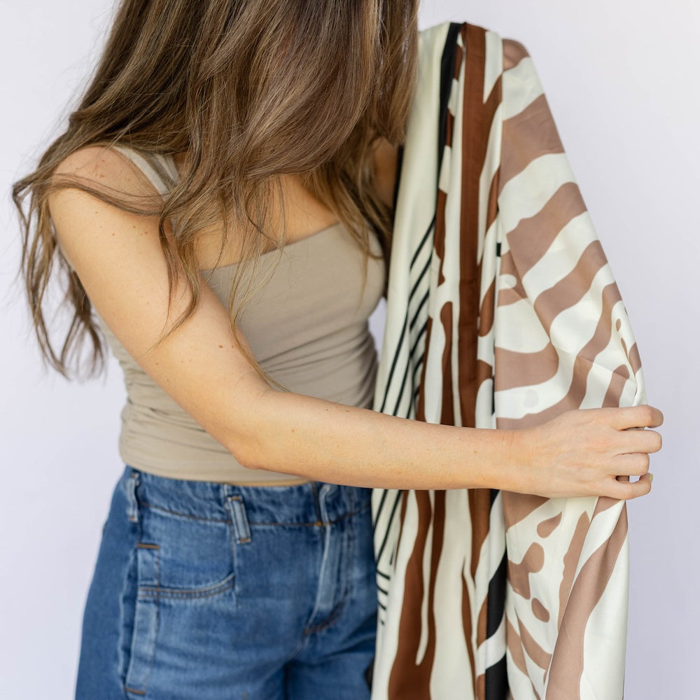 Satin Striped Headscarf - Beige