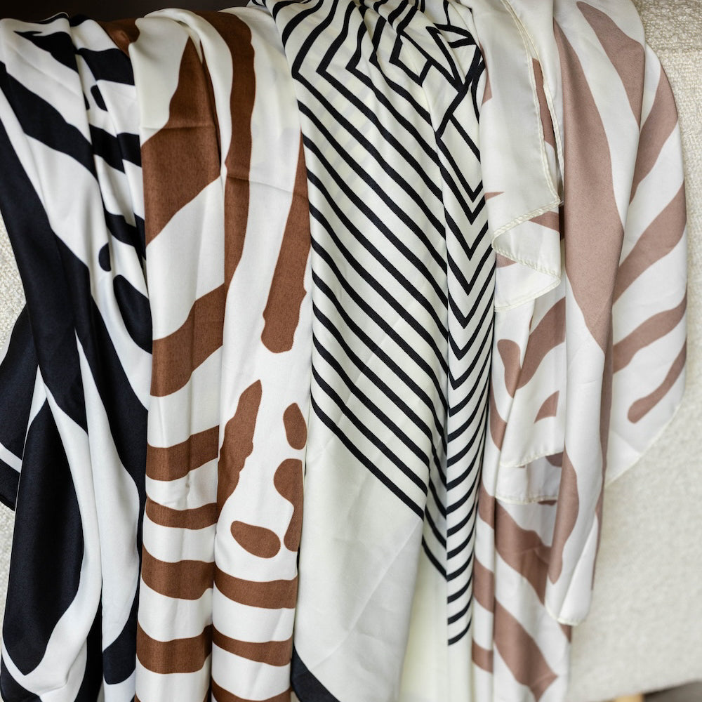 Satin Striped Headscarf - Brown
