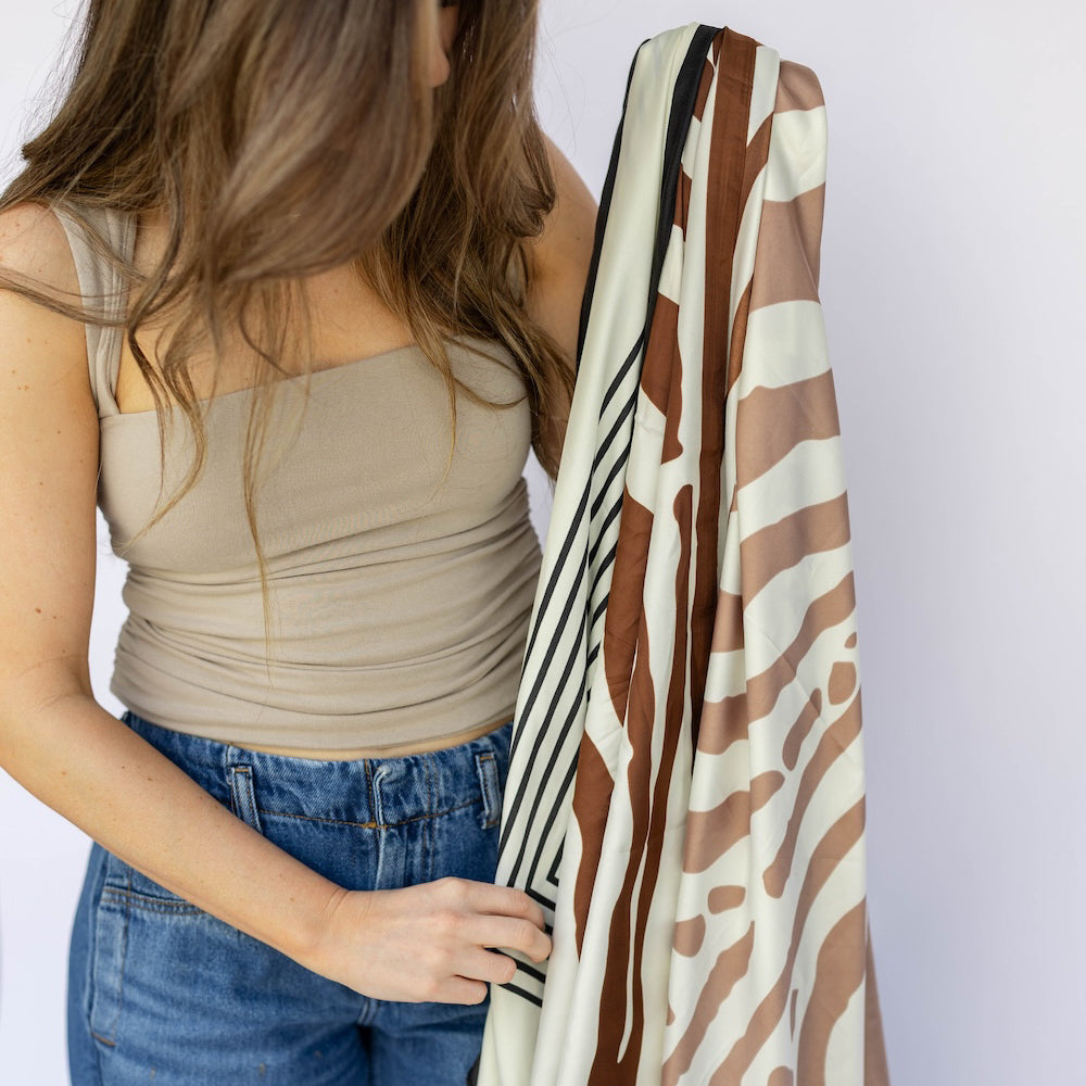 Satin Striped Headscarf - Beige