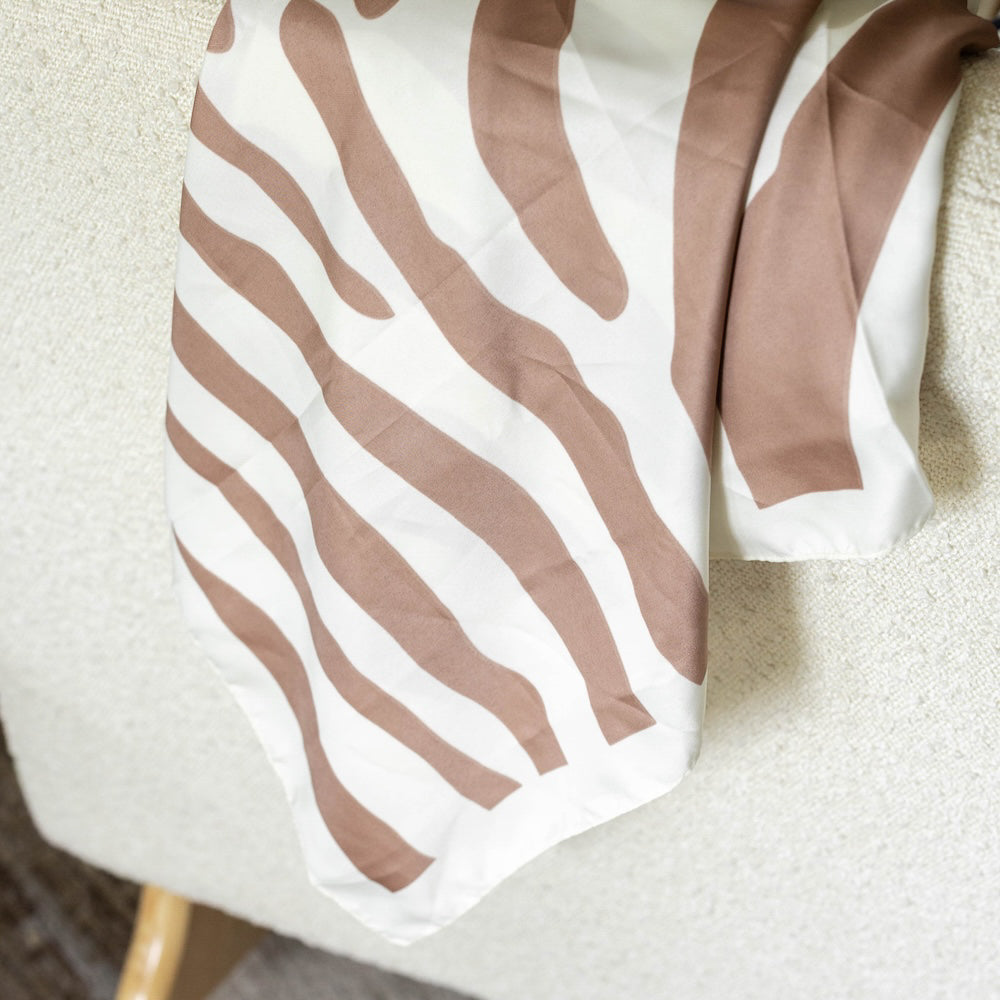 Satin Striped Headscarf - Beige