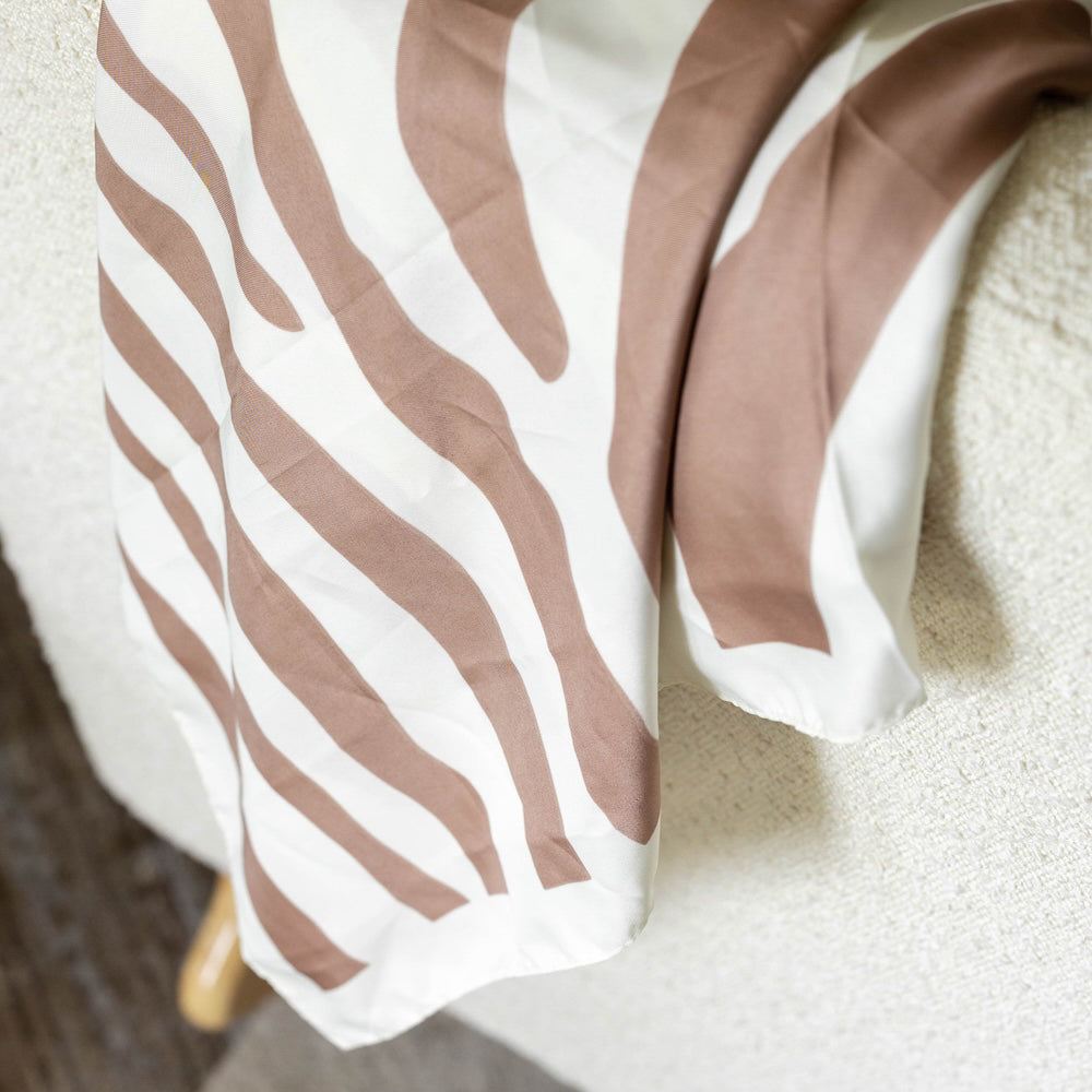 Satin Striped Headscarf - Beige