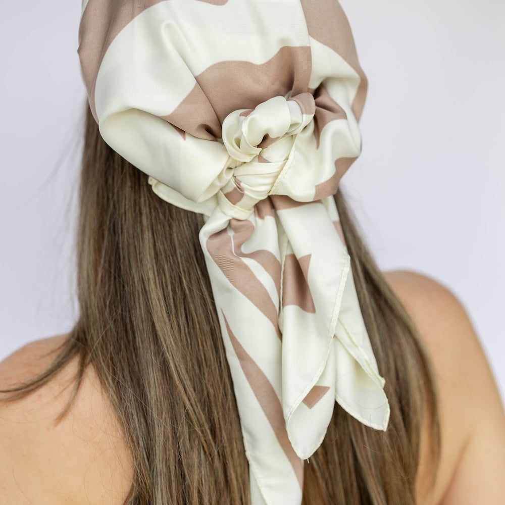 Satin Striped Headscarf - Beige