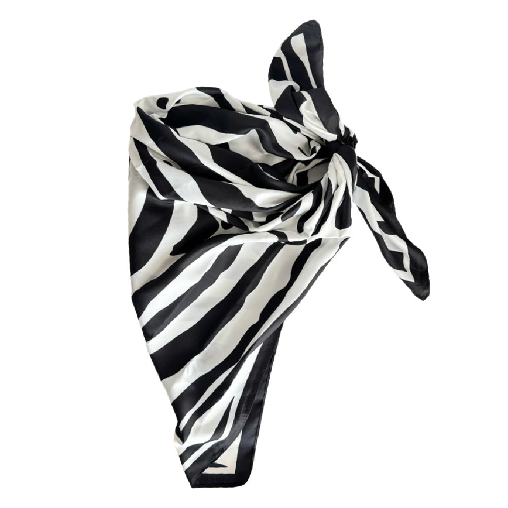 Satin Striped Headscarf - Black