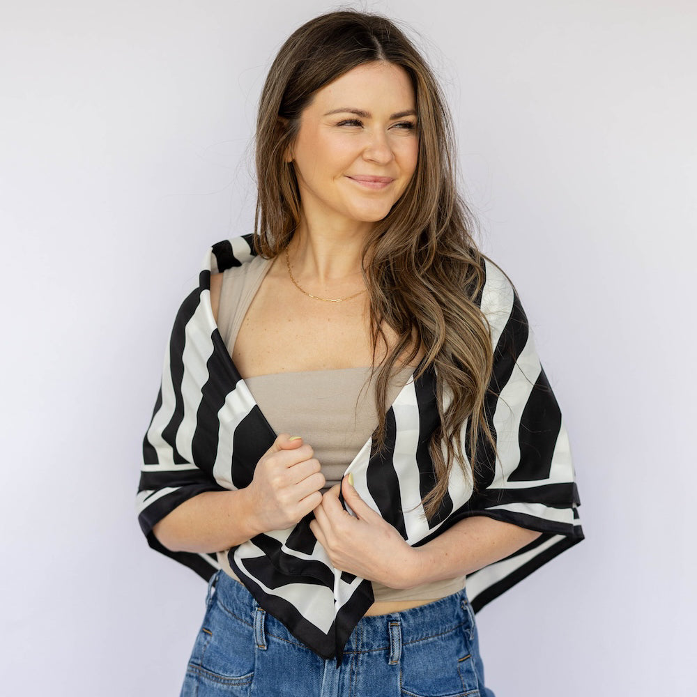 Satin Striped Headscarf - Black
