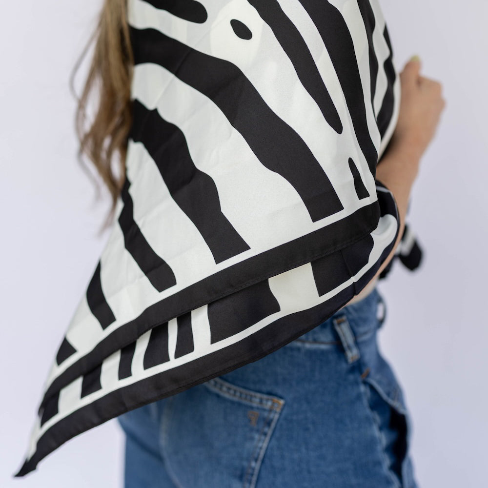 Satin Striped Headscarf - Black