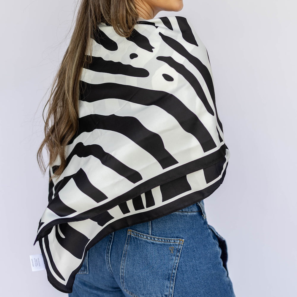 Satin Striped Headscarf - Black