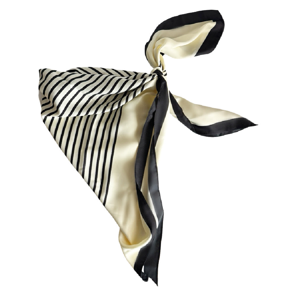 Satin Abstract Line Headscarf - Black + White