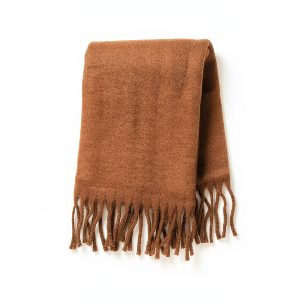 Oversized Fringe Scarf - Brown