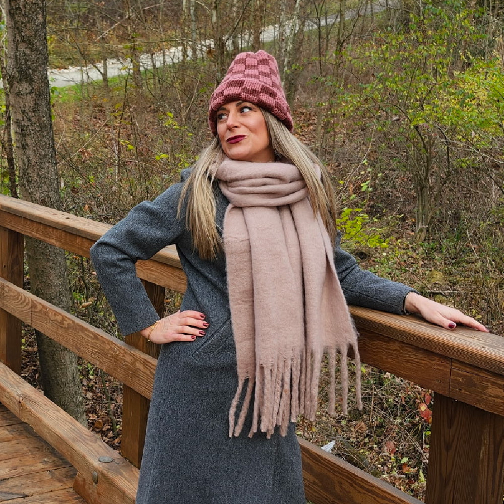 Oversized Fringe Scarf - Beige