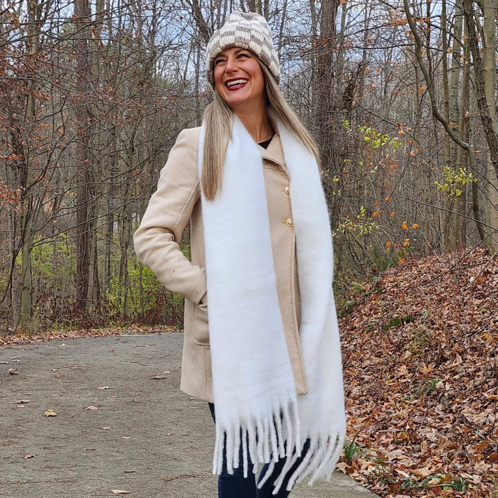 Oversized Fringe Scarf - Ivory